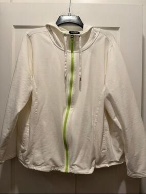 NWOT WOMENS CHAPS POLO WHITE ZIP UP COTTON JACKET SIZE 3X Lime Green and White